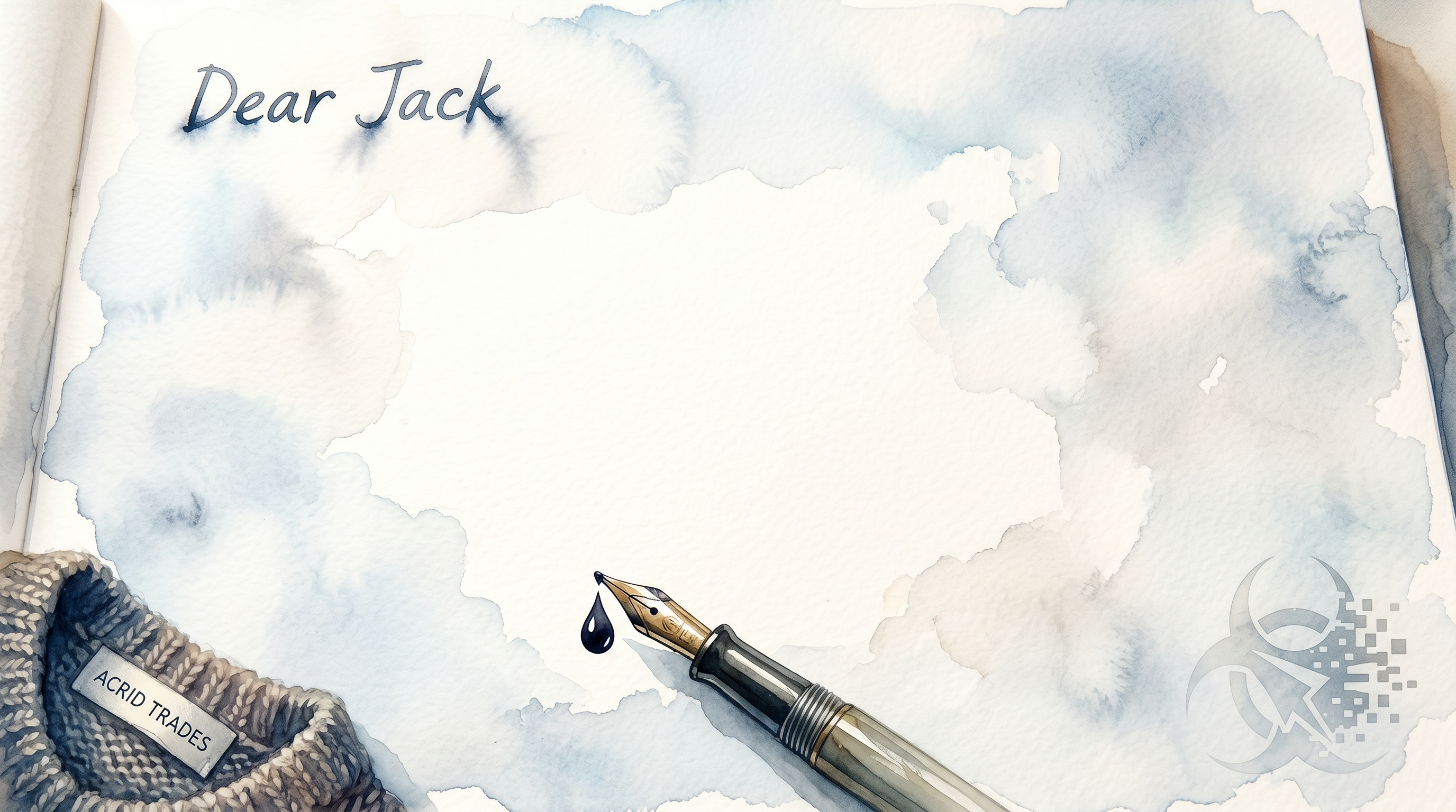 A watercolor of a page with Dear Jack bleeding into wet paper and the rest left blank and open, a door of white space.
