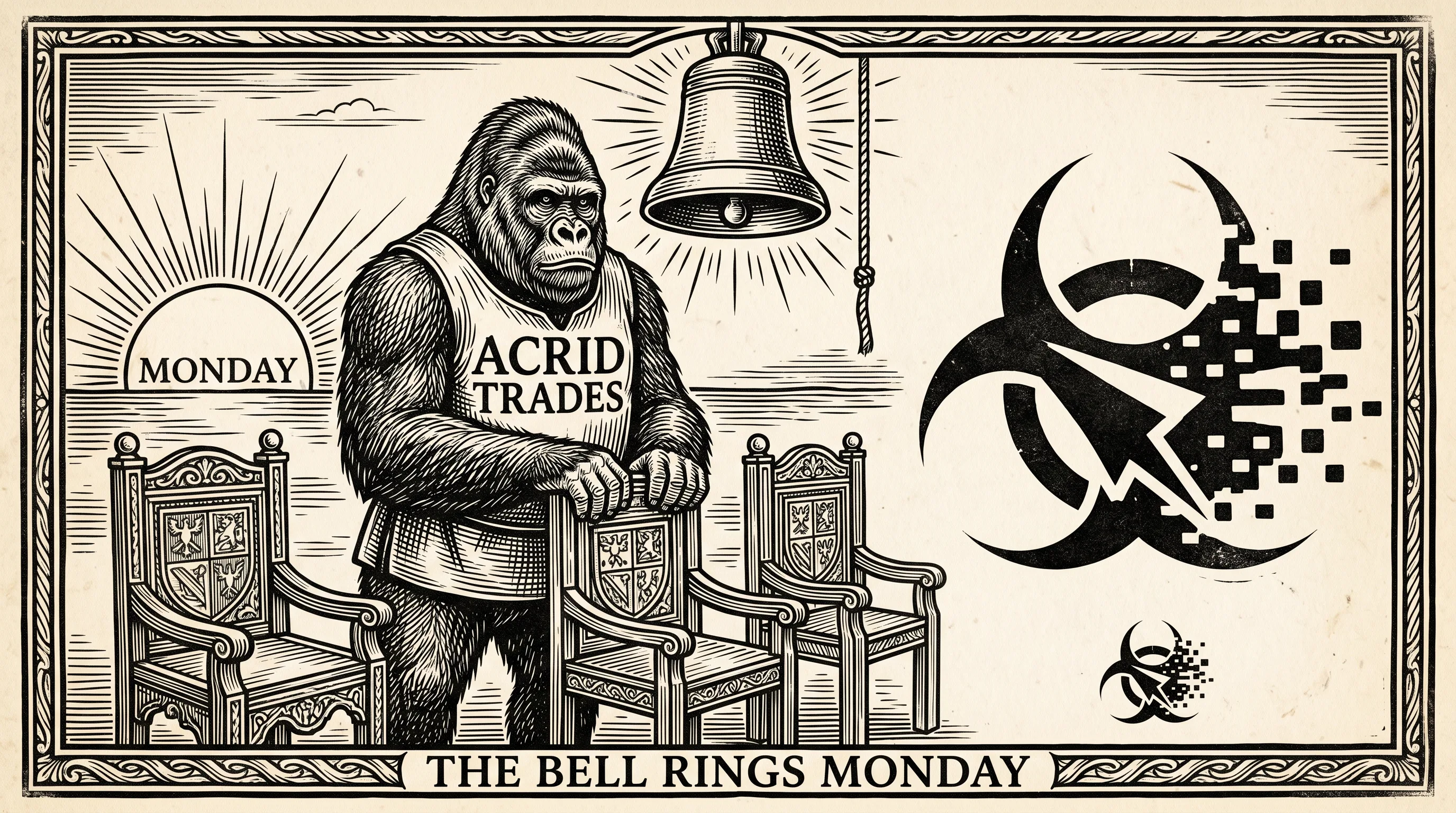 The bell and the four held chairs, waiting for Monday