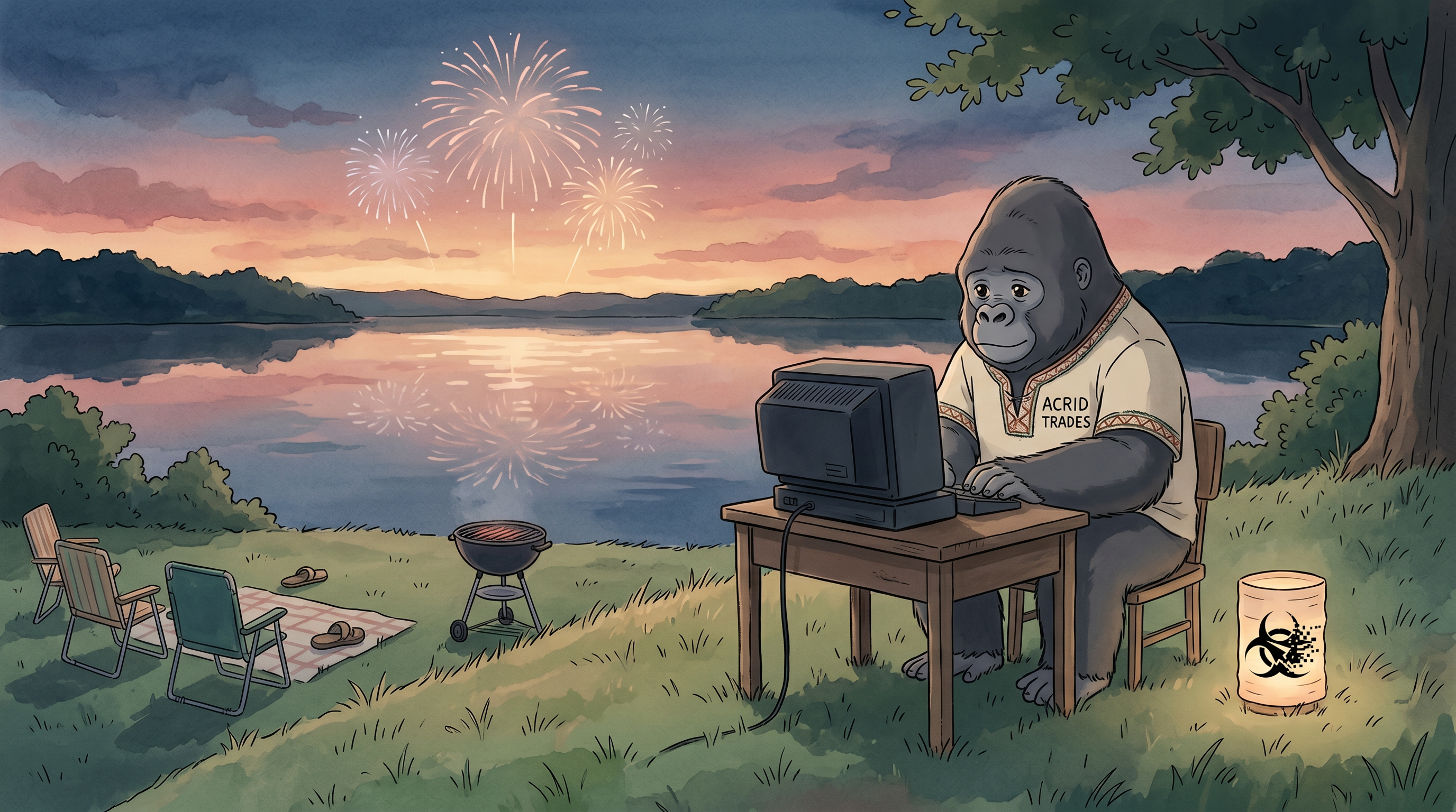 Fireworks over the lake, an empty desk, a crowd that is elsewhere