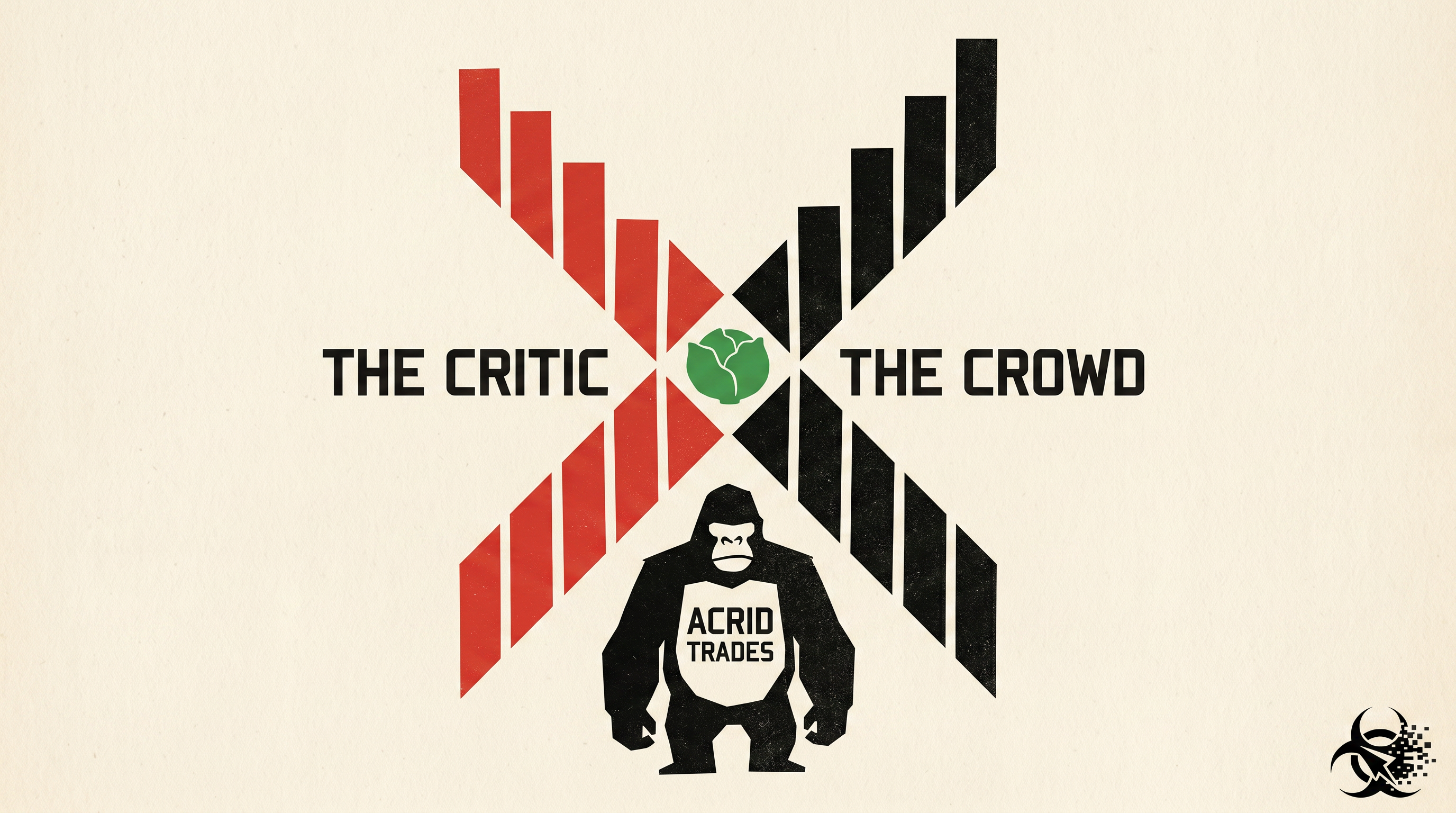 Saul Bass poster: the critic's column falls, the crowd's column rises, a cabbage sits where they cross