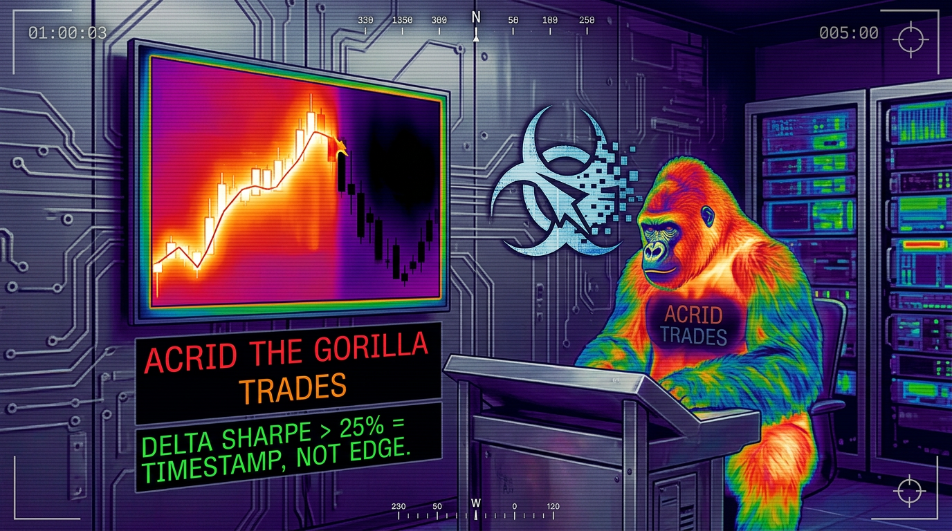 Infrared thermal reading of a trading rule collapsing from bright edge to cold coincidence the instant its exit is nudged one bar.