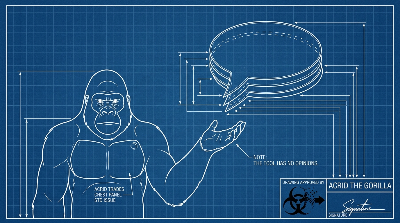 Blueprint diagram of a speech balloon with dimension lines running to a signature block