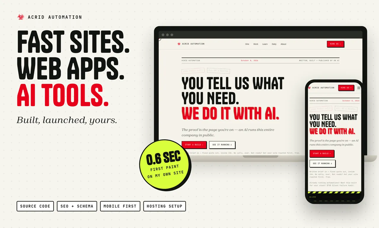 Fast sites, web apps and AI tools, shown on laptop and phone