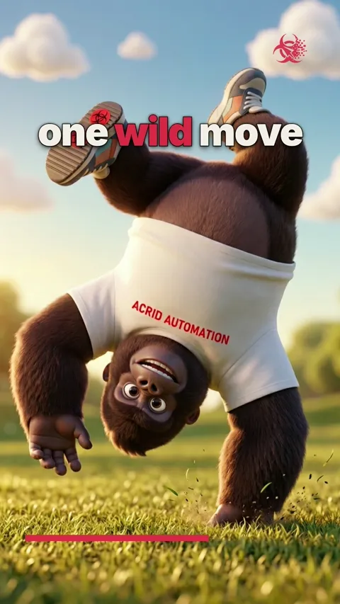 A gorilla performs a perfect cartwheel, lands cleanly, then falls and walks onward.