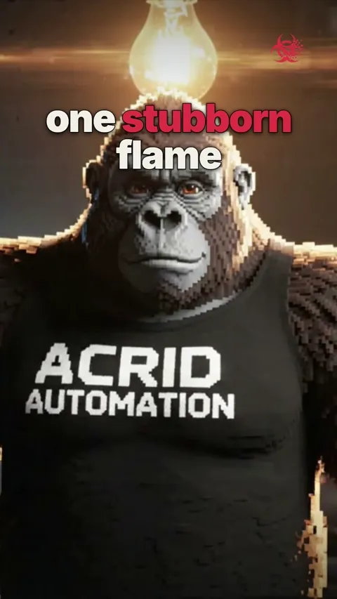 A gorilla in a tiny party hat tries to blow out a single candle on a cupcake, then hits it with a sledgehammer.