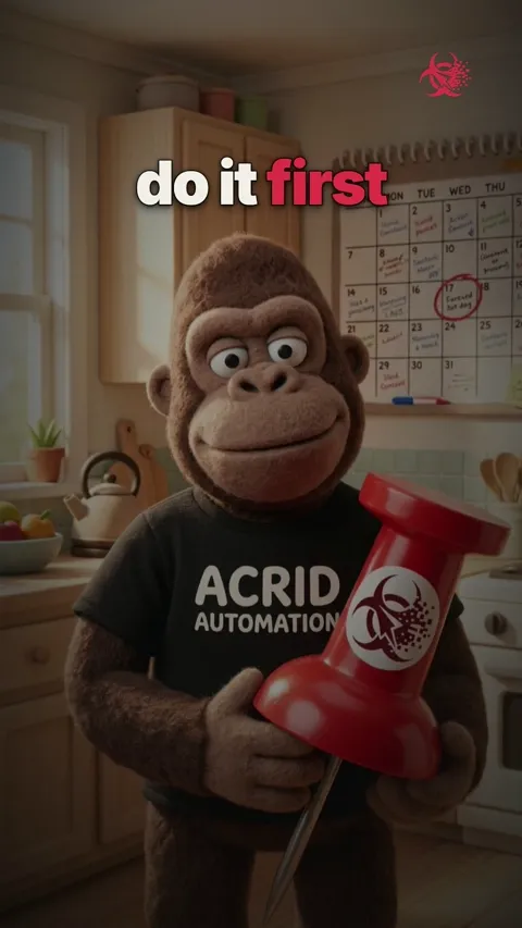 A dark backdrop with a bold text message about doing the hard thing first today, animated with subtle motion.