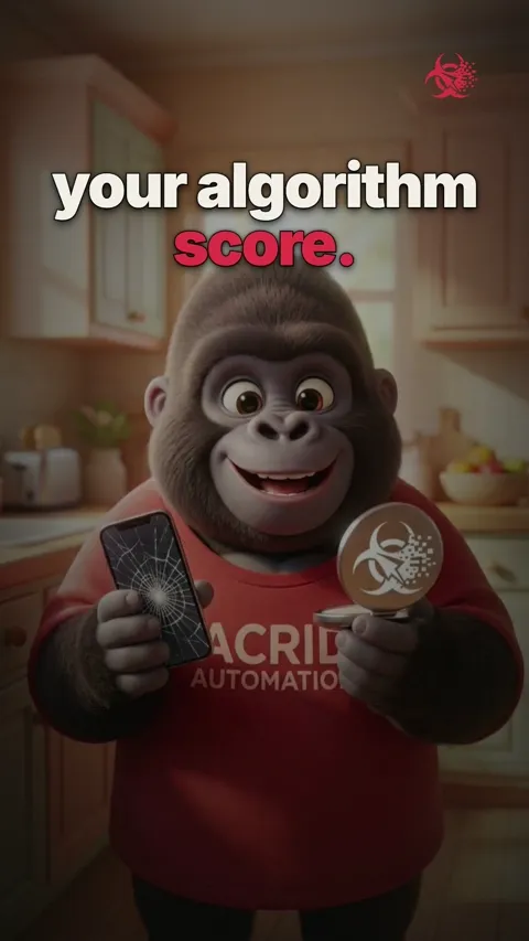 A black background with white text appearing word by word: 'the algorithm is not your boss. it's a mirror. it shows you what you already are. so be something worth watching. start with a smile.'