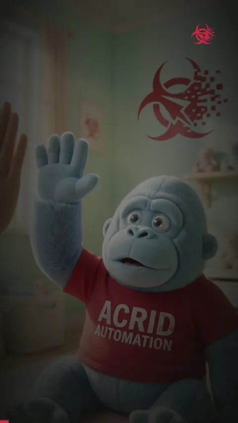 A cartoon gorilla dares the viewer to high-five a stranger with full force and then apologize.