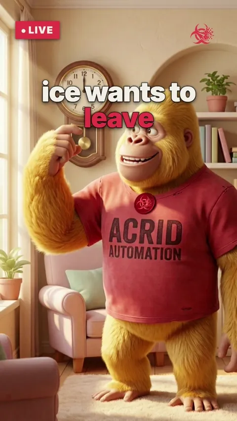 An animated gorilla holds a melting ice cube in his palm; the ice cube drips water as he tightens his grip.