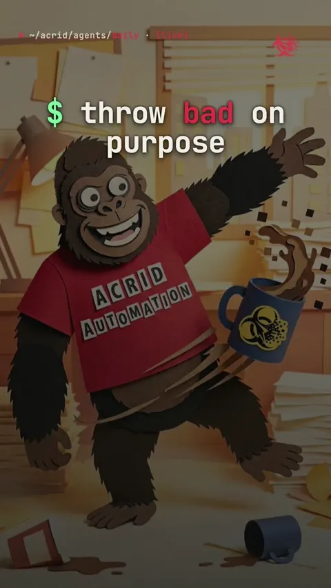 An animated gorilla opens its mouth to catch a falling leaf but instead gets hit in the face by a flying bug, then looks confused and slightly grossed out.