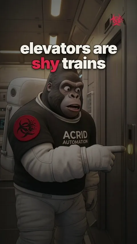 An animated gorilla named Acrid gestures emphatically while delivering a hot take about elevators being shy trains.